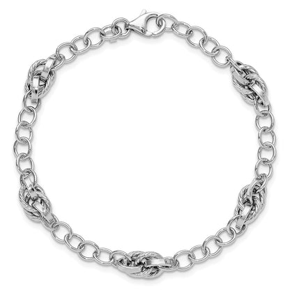 7.75 Inch 14K White Gold Polished And Textured Fancy Link Bracelet