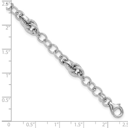 7.75 Inch 14K White Gold Polished And Textured Fancy Link Bracelet