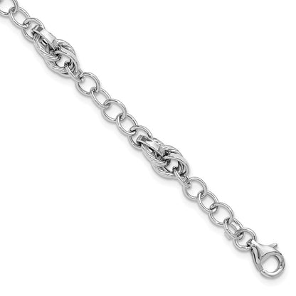 7.75 Inch 14K White Gold Polished And Textured Fancy Link Bracelet