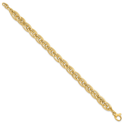 8 Inch 14K Gold Polished And Grooved W/ .5 In Ext. Fancy Link Bracelet