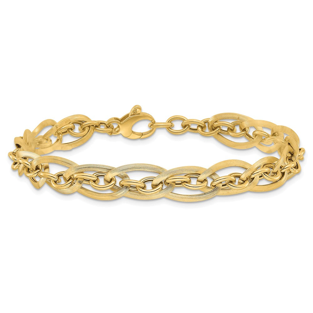 8 Inch 14K Gold Polished And Grooved W/ .5 In Ext. Fancy Link Bracelet