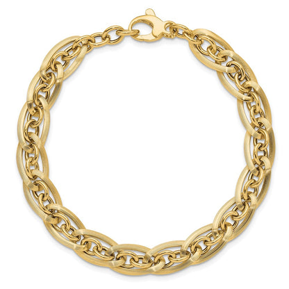 8 Inch 14K Gold Polished And Grooved W/ .5 In Ext. Fancy Link Bracelet
