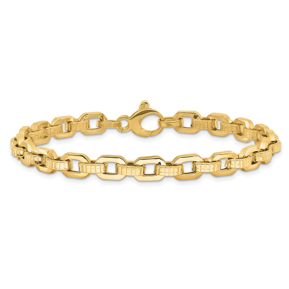 7.5 Inch 14K Gold Polished & Textured Fancy Link Bracelet