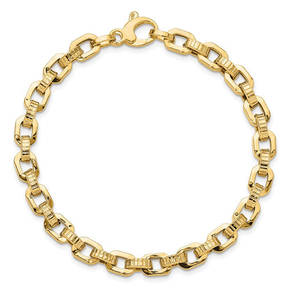 7.5 Inch 14K Gold Polished & Textured Fancy Link Bracelet