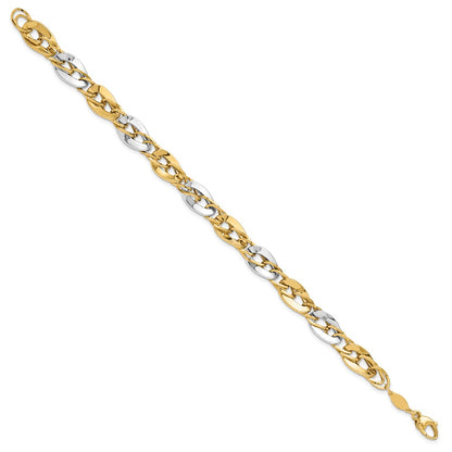 8 Inch 14K Two-Tone Polished Fancy Double Curb Link Bracelet
