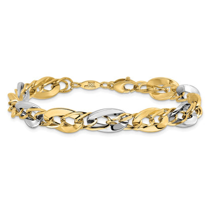 8 Inch 14K Two-Tone Polished Fancy Double Curb Link Bracelet