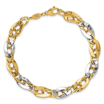 8 Inch 14K Two-Tone Polished Fancy Double Curb Link Bracelet