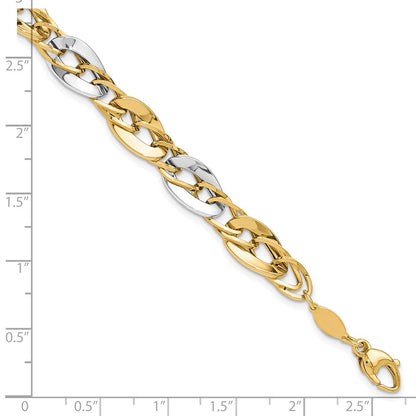 8 Inch 14K Two-Tone Polished Fancy Double Curb Link Bracelet