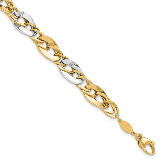 8 Inch 14K Two-Tone Polished Fancy Double Curb Link Bracelet