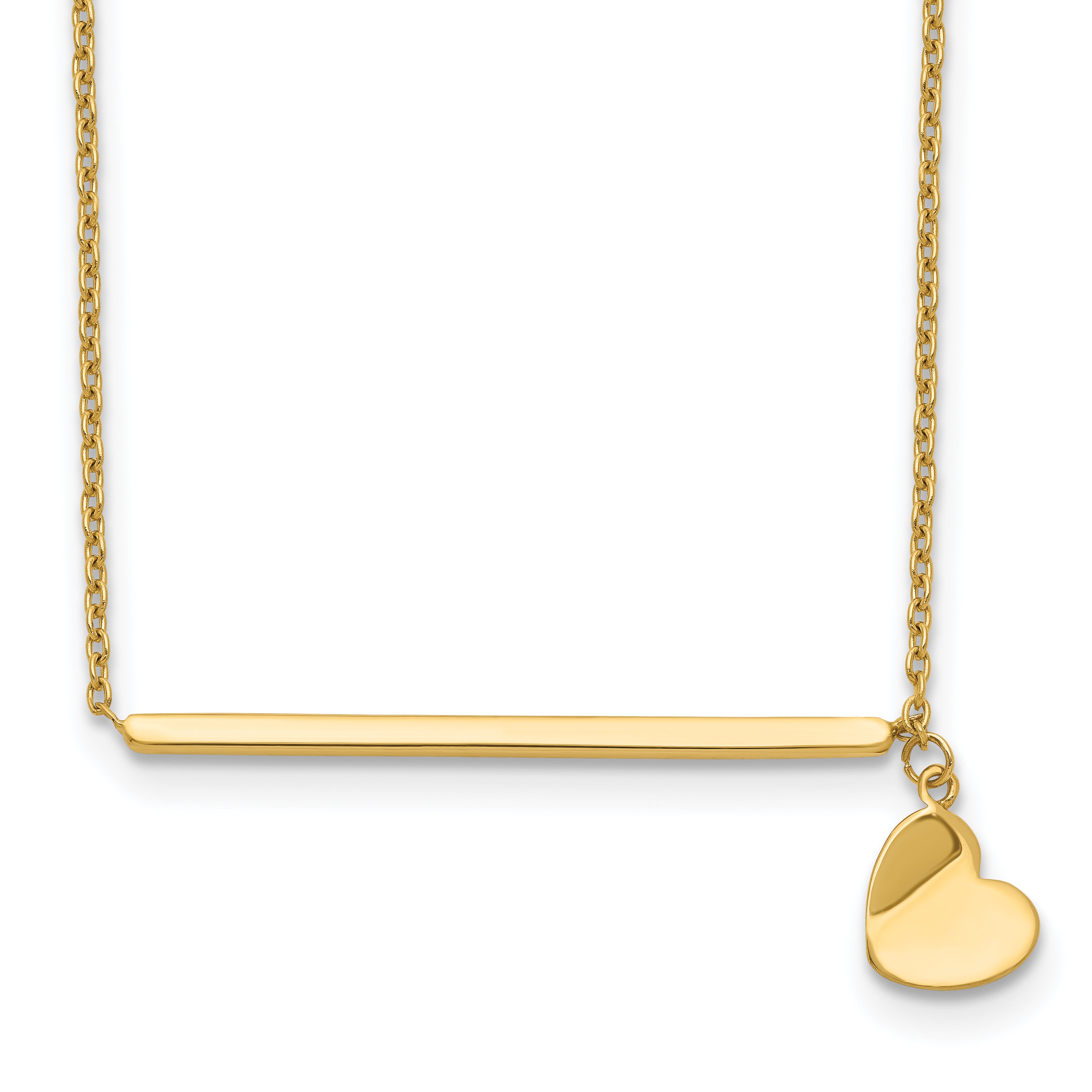 14K Yellow Gold Polished Heart W/ 2In Ext. Necklace