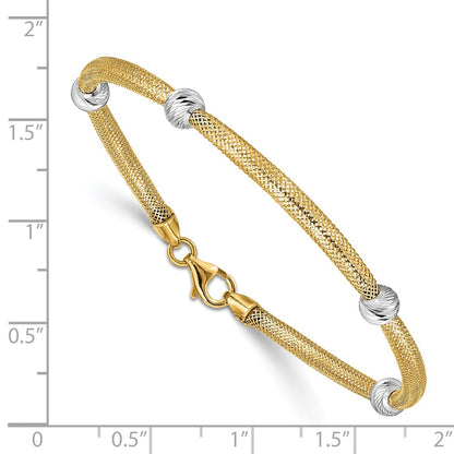 7.5 Inch 14K With Rhodium D/C Beads Stretch Mesh Bracelet