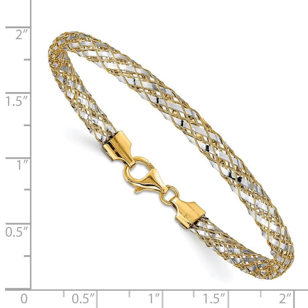 7.5 Inch 14K With Rhodium Woven Mesh Bracelet