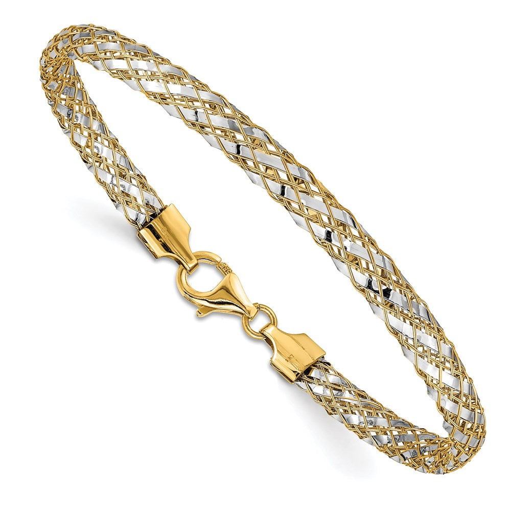 7.5 Inch 14K With Rhodium Woven Mesh Bracelet