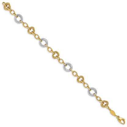 7.5 Inch 14K Two-Tone Fancy Circles Cable Link Bracelet