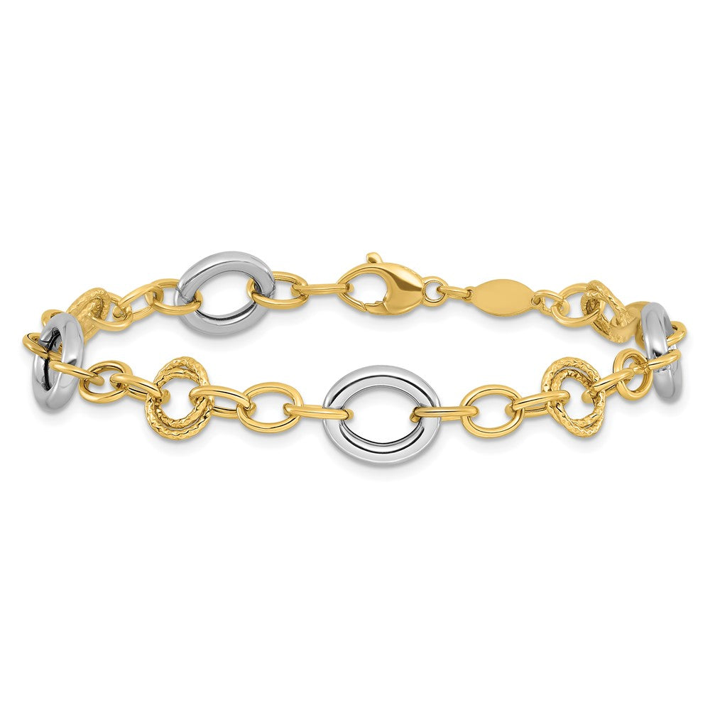 7.5 Inch 14K Two-Tone Fancy Circles Cable Link Bracelet