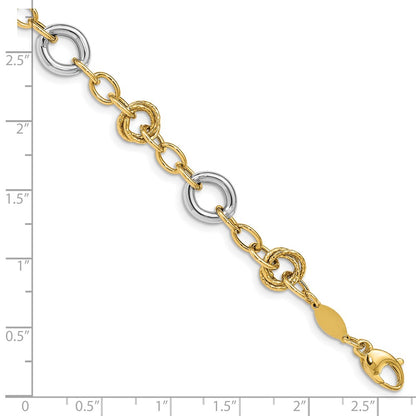 7.5 Inch 14K Two-Tone Fancy Circles Cable Link Bracelet