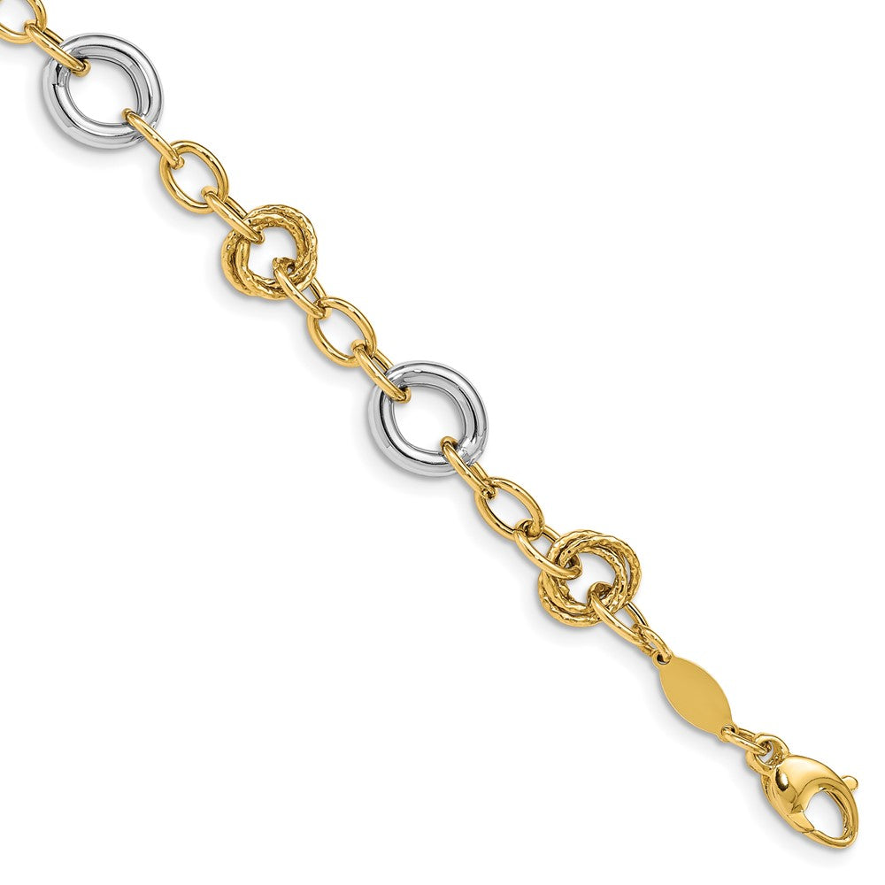 7.5 Inch 14K Two-Tone Fancy Circles Cable Link Bracelet