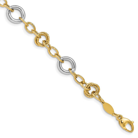 7.5 Inch 14K Two-Tone Fancy Circles Cable Link Bracelet