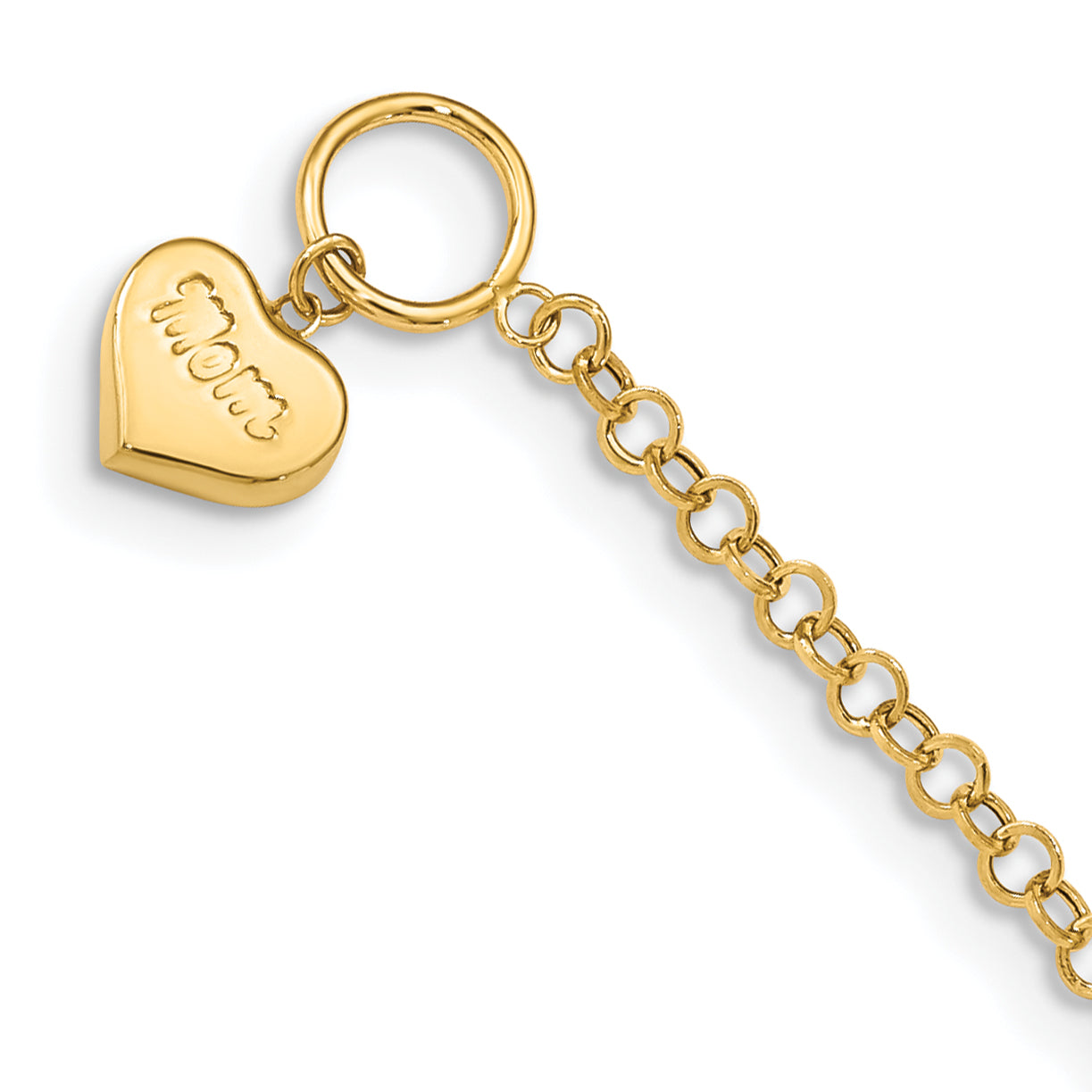 7.5 Inch 14K Puffed Mom Heart Toggle Bracelet
