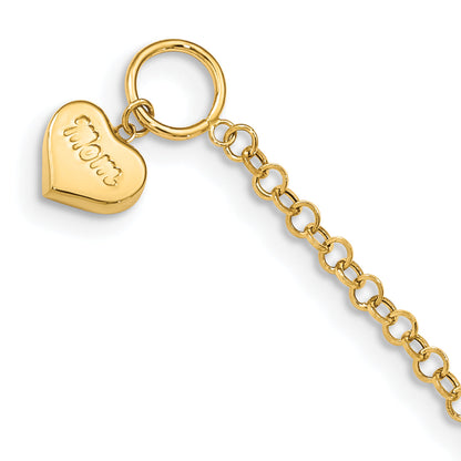 7.5 Inch 14K Puffed Mom Heart Toggle Bracelet