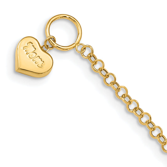 7.5 Inch 14K Puffed Mom Heart Toggle Bracelet