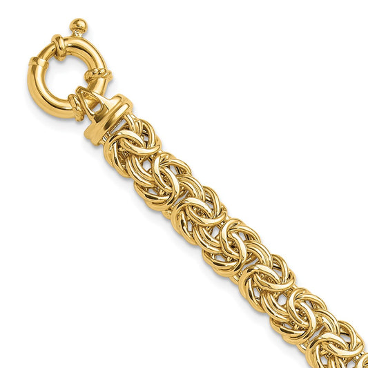7.5 Inch 14K Fancy 8mm Flat Byzantine Bracelet