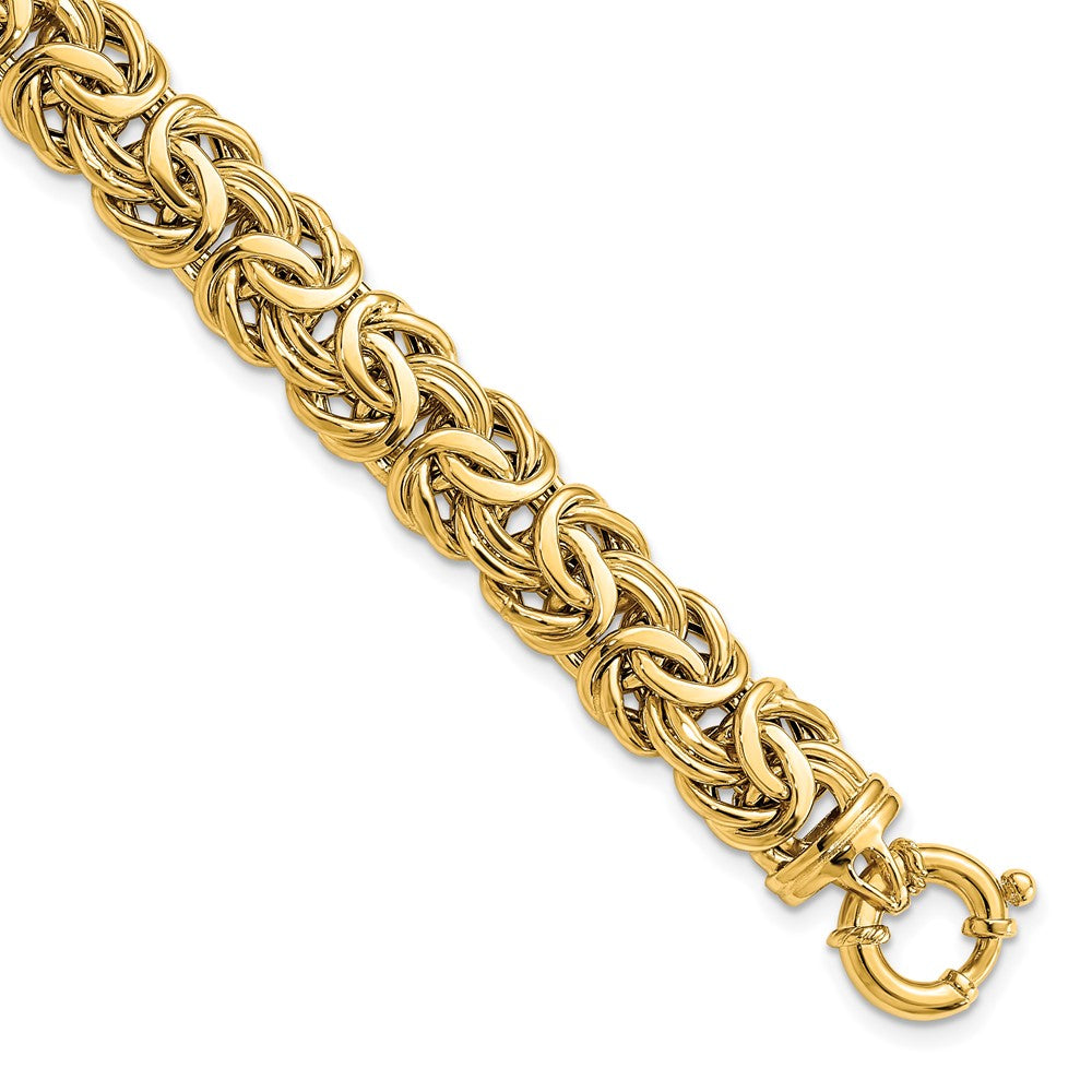 7.5 Inch 14K Fancy 11mm Flat Byzantine Bracelet