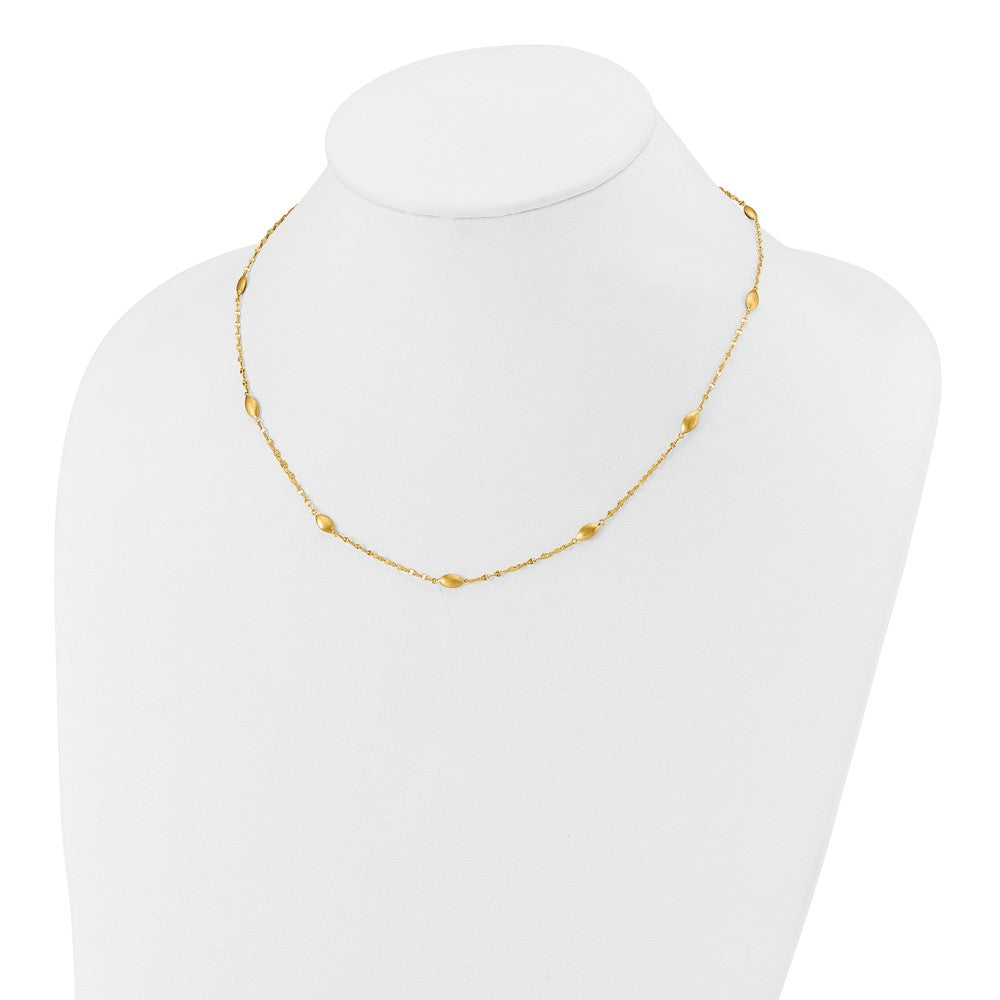 14K Yellow Gold Diamond-Cut W/Satin Oval Beads Necklace