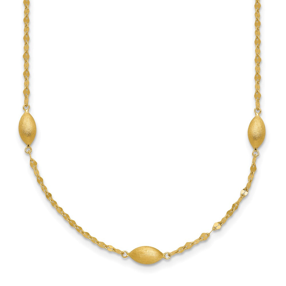 14K Yellow Gold Diamond-Cut W/Satin Oval Beads Necklace