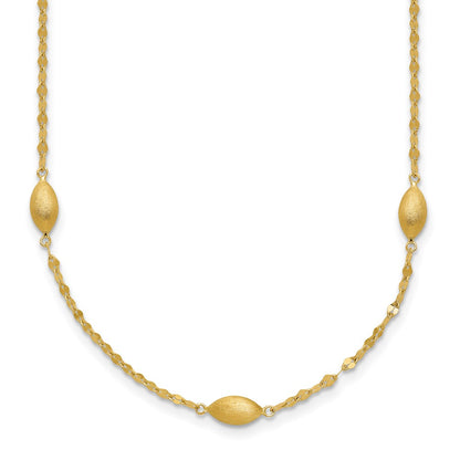 14K Yellow Gold Diamond-Cut W/Satin Oval Beads Necklace