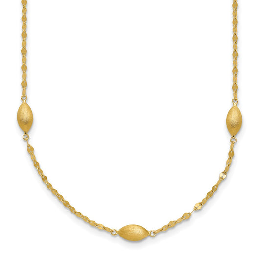14K Yellow Gold Diamond-Cut W/Satin Oval Beads Necklace
