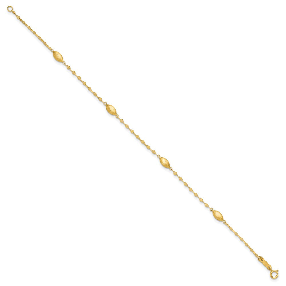 7.5 Inch 14K Diamond-Cut W/Satin Oval Beads Bracelet