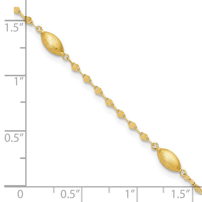 7.5 Inch 14K Diamond-Cut W/Satin Oval Beads Bracelet