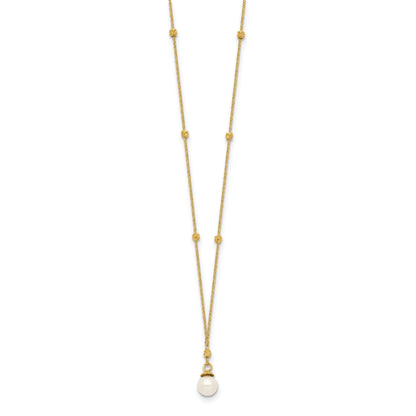 18 Inch 14K Beaded Chain W/5mm Freshwater Cultured Pearl Necklace