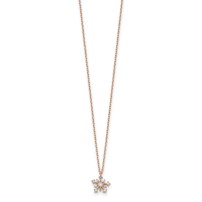 14K Rose Gold Cz Snowflake W/ 1In Ext. Necklace