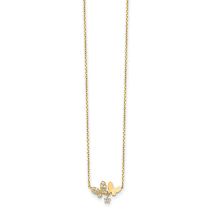14K Yellow Gold Butterflies Cz With 2In Ext Necklace