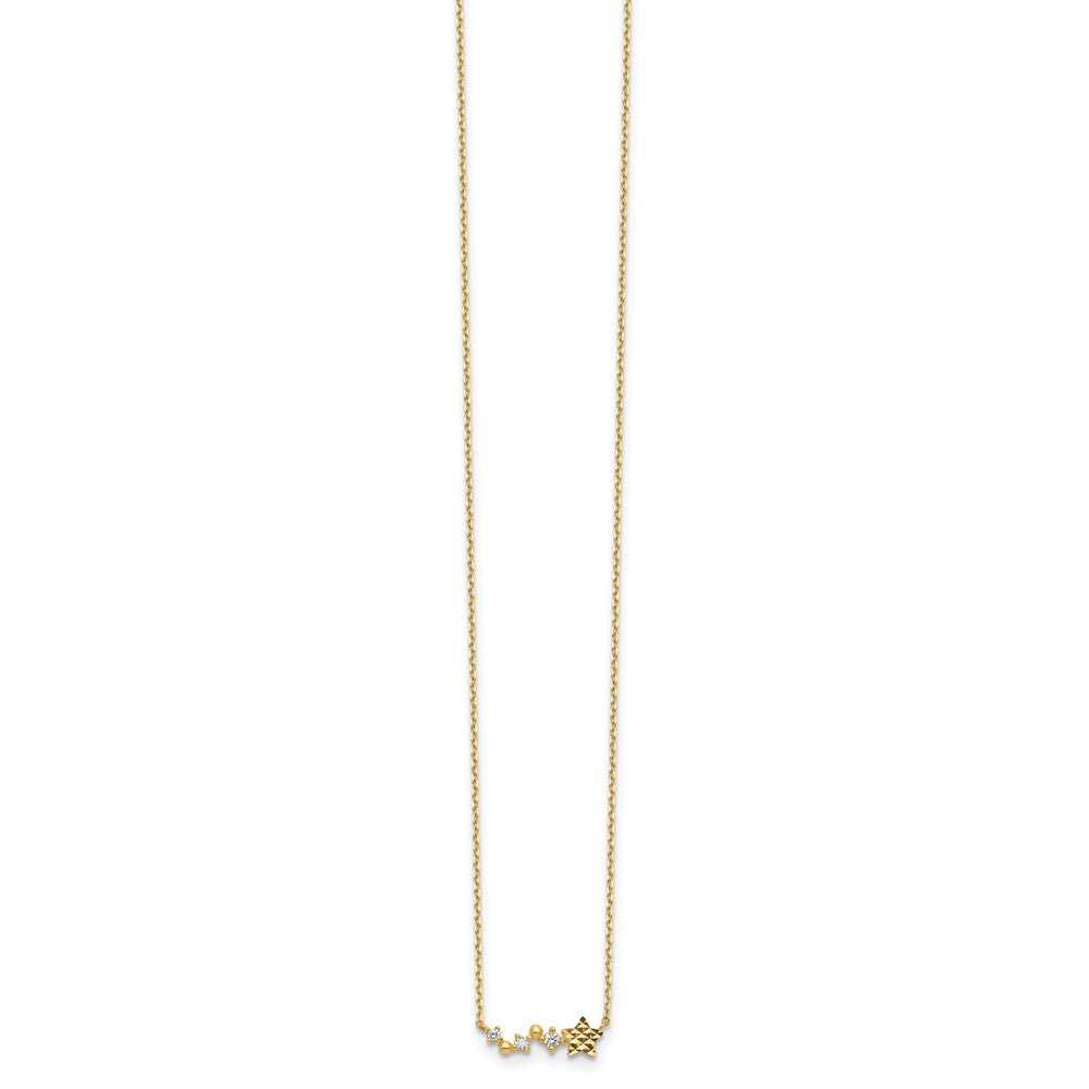 14K Yellow Gold Diamond-Cut Star Cz With 2In Ext Necklace
