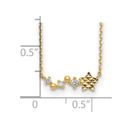14K Yellow Gold Diamond-Cut Star Cz With 2In Ext Necklace