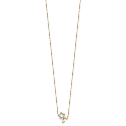 14K Yellow Gold Stars Cz Dangle With 2In Ext Necklace