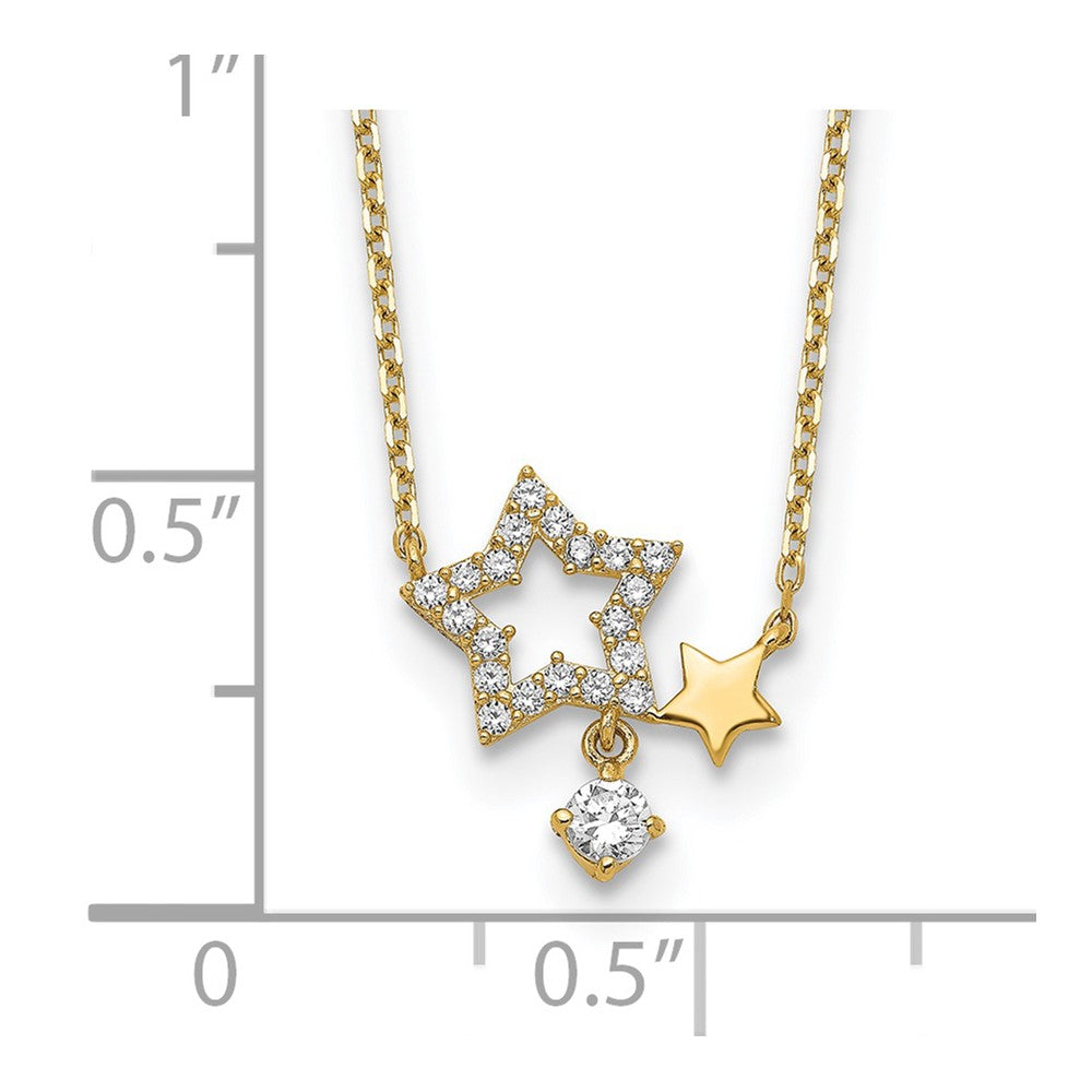 14K Yellow Gold Stars Cz Dangle With 2In Ext Necklace