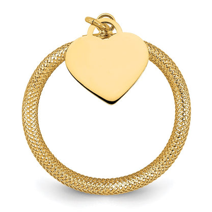 14K Yellow Gold Woven Mesh Stretch Polished Heart Charm Ring