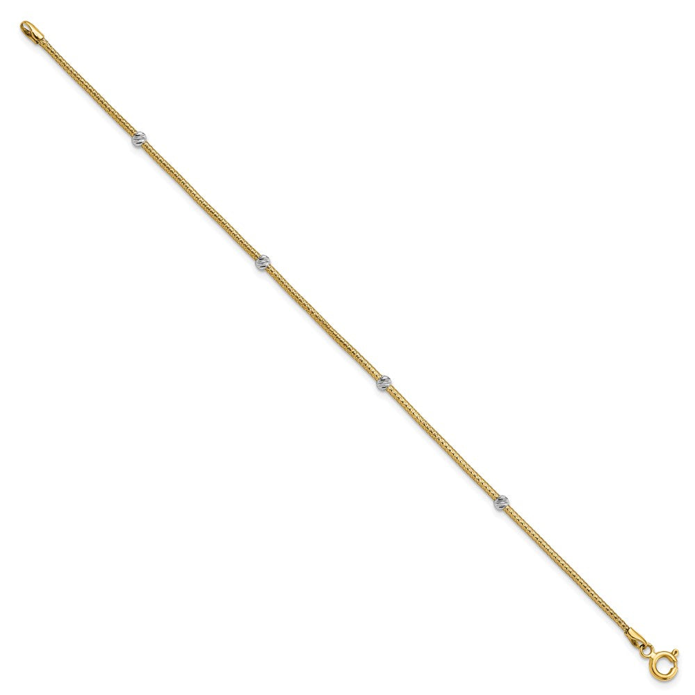 7.25 Inch 14K With Rhodium Woven Flexible D/C Beads Bracelet