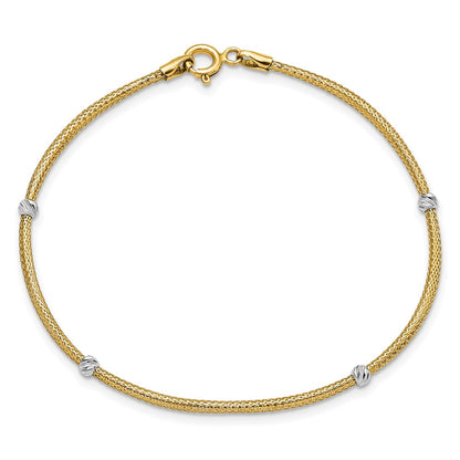 7.25 Inch 14K With Rhodium Woven Flexible D/C Beads Bracelet