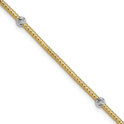 7.25 Inch 14K With Rhodium Woven Flexible D/C Beads Bracelet