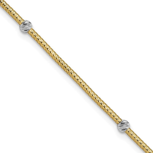 7.25 Inch 14K With Rhodium Woven Flexible D/C Beads Bracelet