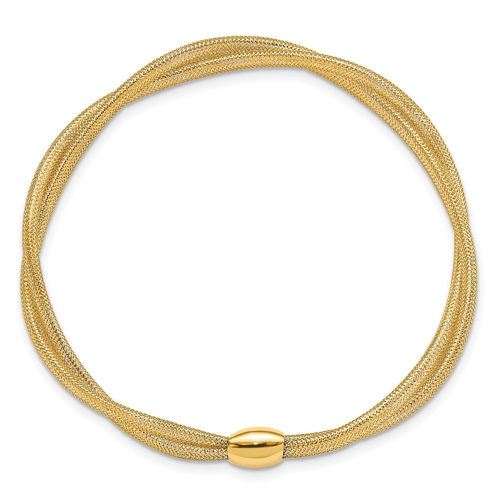 14K Yellow Gold Twisted Woven Mesh Stretch Bracelet
