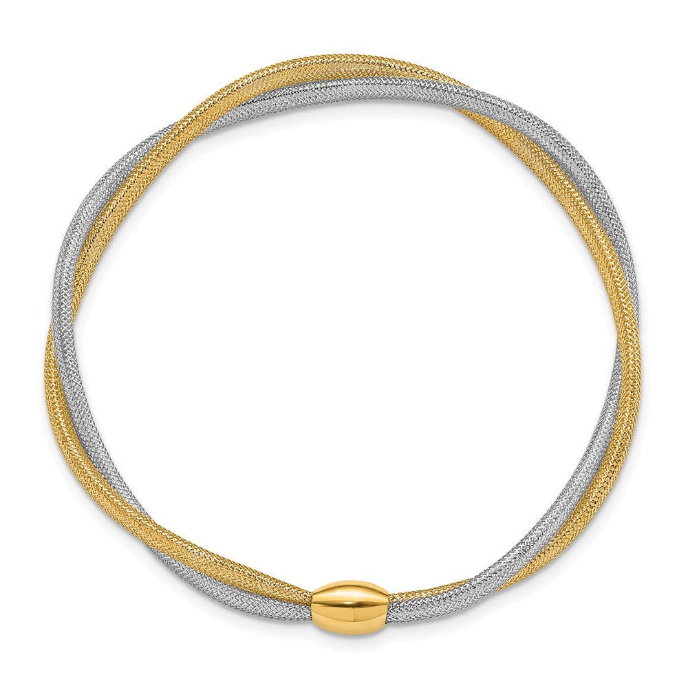14K Yellow & Rhodium With Twisted Woven Mesh Stretch Bracelet
