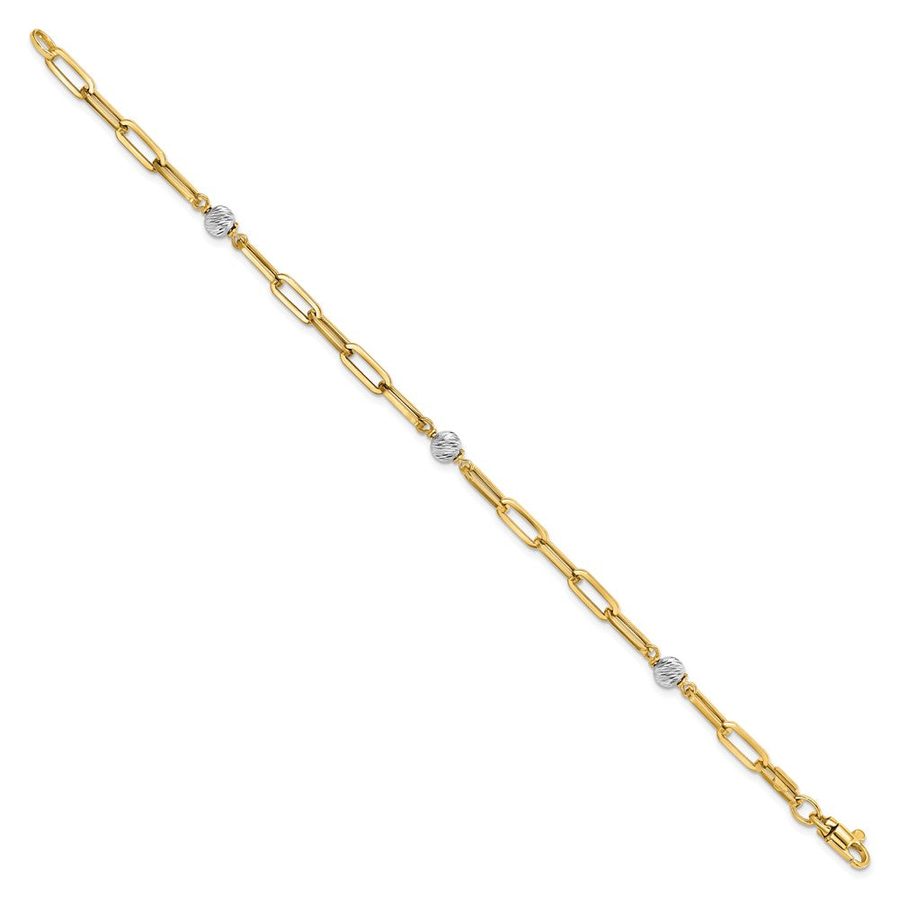 7.5 Inch 14K Two-Tone Polished D/C Beads & Fancy Link Bracelet