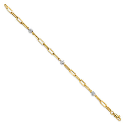 7.5 Inch 14K Two-Tone Polished D/C Beads & Fancy Link Bracelet
