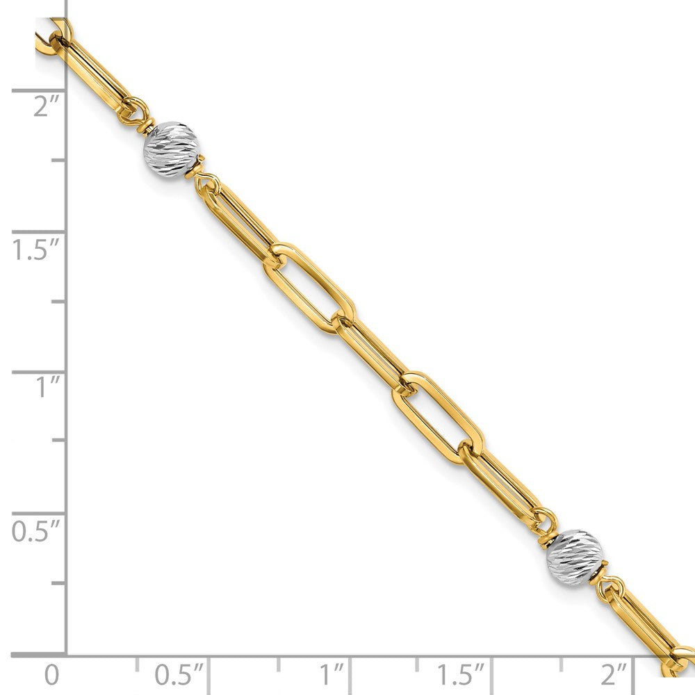 7.5 Inch 14K Two-Tone Polished D/C Beads & Fancy Link Bracelet